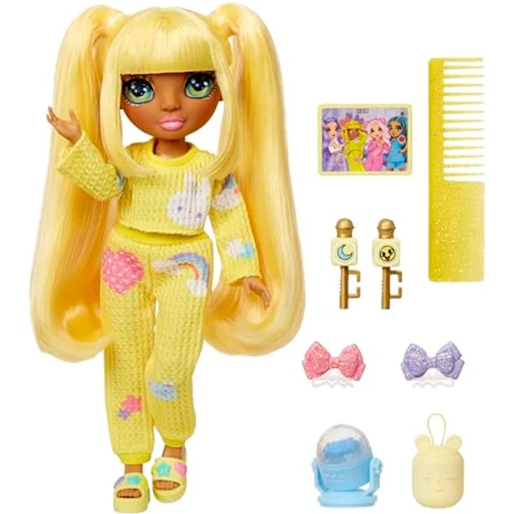 Rainbow High Anziehpuppe Junior High PJ Party Fashion Doll Sunny (Yellow) - Übernachtungsparty Design, viele passende Accessoires – Bild 2