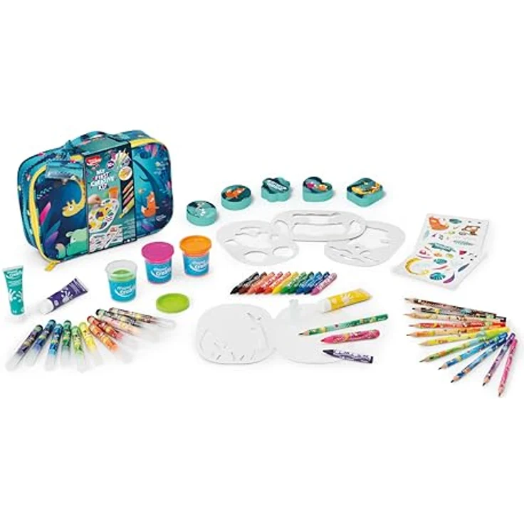 Maped CREATIV – 907059 Bastel-Koffer JUNGLE FEVER – 50-tlg. Set mit Jumbo-Buntstiften, Filzstiften, Kreiden, Fingerfarben, Modelliermassen und Aufklebern – Bild 4