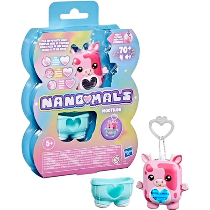 Nano-Mals Mootilda, elektronische Fidget-Kuh in Rosa mit farbwechselnder Herzanzeige und ansteckbarem Outfit – Bild 8