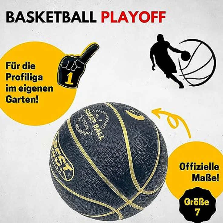 Best Sporting Basketball Größe 7 I Mit Doppelhubpumpe I Outdoor mit Grip I Schwarz/Goldem Design – Bild 2
