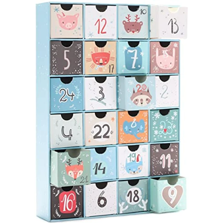 BRUBAKER Adventskalender zum Befüllen - Tierische Weihnachten Blau - 32,5 cm groß, DIY Weihnachtskalender mit 24 Türchen – Bild 2