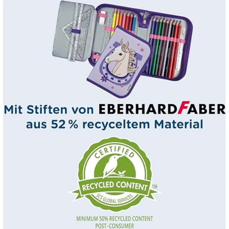 Scooli Gefülltes Schüleretui Magic Horse, Federmäppchen mit 14 Buntstiften, 2 Bleistiften, Geodreieck und Zubehör, ergonomisch, robust - Ideal für Schule und Freizeit, ab 6 Jahren – Bild 4