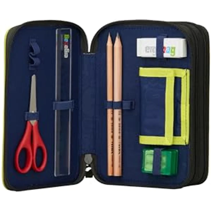 ergobag Maxi Mäppchen Set 40-Teilig, Lyra Bunt- und Filzstifte, Kleingeld Fach, Lineal, Schere MähdreschBär - Grau – Bild 3