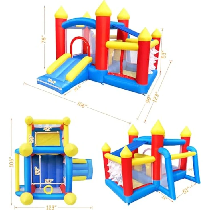 Ballsea Hüpfburg mit Gebläse für Kinder von 3 bis 8 Jahren, Indoor, 312×272×200 cm, mit Trampolin, Bällebad, Basketballkorb und Rutsche, 840D Oxford-Gewebe – Bild 5