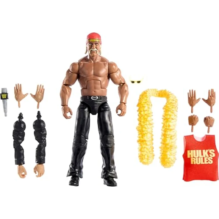 Mattel WWE Elite Collection Hulk Hogan Actionfigur Set, Premium Live Event Wrestlemania mit Howard Finkel Build-A-Figure Parts, hochdetaillierte TrueFX-Technologie und austauschbare Hände – Bild 1