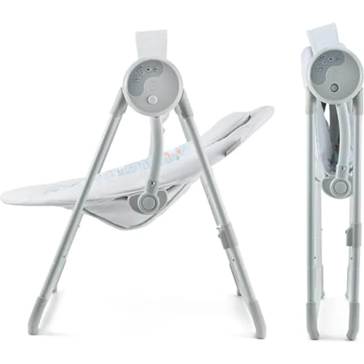 Kinderkraft SWINGEE Elektrische Babywippe, mit Schwingfunktion, 5 Geschwindigkeitsstufen, eingebauter Timer, 8 Beruhigungsmelodien, verstellbare Rückenlehne, klappbar, grau – Bild 4
