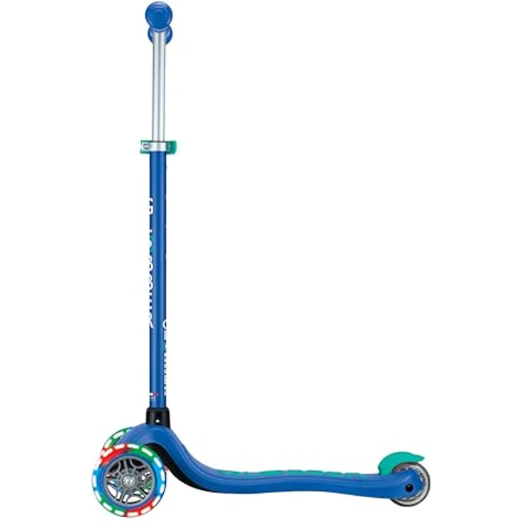 GLOBBER PRIMO PLUS LIGHTS, Tretroller für Kinder, 3-rädrig, höhenverstellbar, batterielose LED-Leuchtrollen, 120/80 mm, ABEC 9, blau – Bild 5