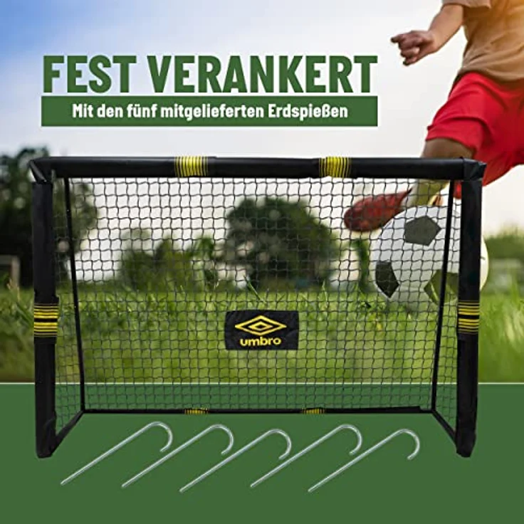 Umbro Fußballtor - 300 x 200 x 120 cm - Metall - Fußballtrainingsgeräte für alle Altersgruppen - Einfache Montage - Schwarz/Gelb – Bild 4