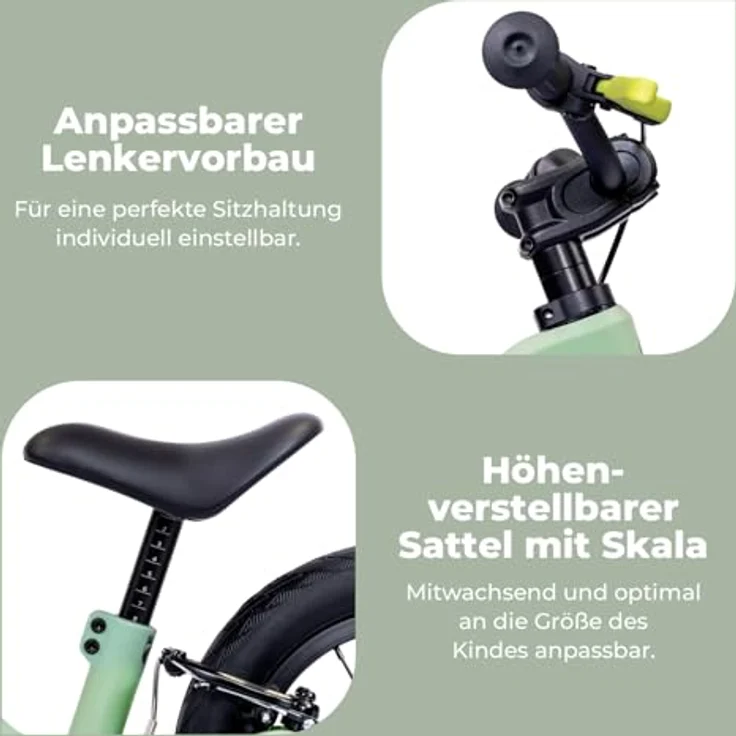 PUKY NEXT 12" Green/Black, Höhenverstellbares Laufrad für Kinder 2–6 Jahre mit Bremse, Sicherheitslenkergriffen und FlipChip-Technologie für 12-14 Zoll Räder – Bild 5
