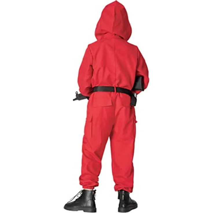 Maskworld Korean Game Aufseher Kostüm für Kinder, roter Overall ohne Maske mit Reißverschluss und funktionalen Taschen, Karneval Halloween Verkleidung – Bild 3