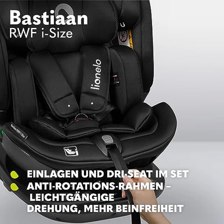 lionelo Autokindersitz Bastiaan RWF i-Size, 4 Sitze in 1/360' drehbare Basis / ISOFIX / Top-Tether, Farbe: variabel – Bild 19
