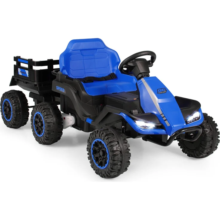KOMFOTTEU Elektro Traktor mit Anhänger für Kinder ab 3 Jahren, 24V, 3-5 km/h, Fernbedienung, Blau