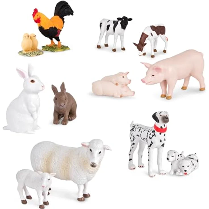 Terra Bauernhoftiere und Babys Figuren – Schafe, Hunde, Kälber, Hasen und mehr – Realistische Tierfiguren Set, Kinder Bauernhof Spielzeug ab 3 Jahre – Bild 2