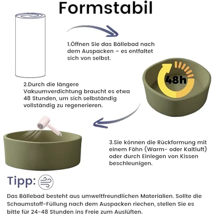 Zedachica Bällebad Baby 120Cm, Rundes Schaumstoff Bällebad in Salbei Grün, für Kinder ab 1 Jahr, Innen- und Außenbereich, ohne Bälle – Bild 4