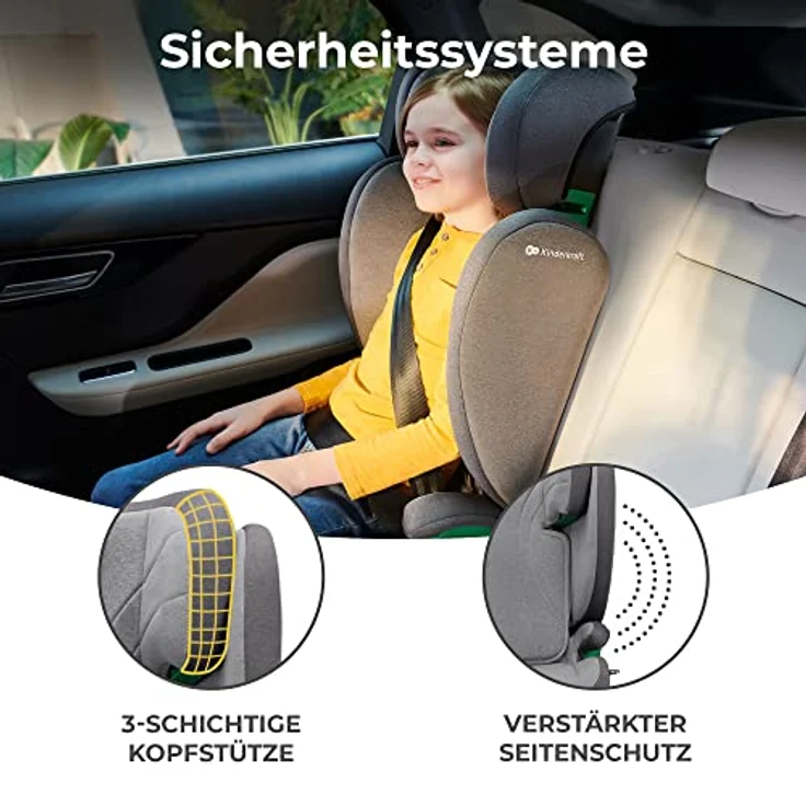 Kinderkraft JUNIOR FIX 2 i-Size, Kindersitz für Kinder von 3,5 bis 12 Jahren (100-150 cm), inkl. Isofix, H-GUARD und SIDE PROTECT SYSTEM, Rocket Grey – Bild 5