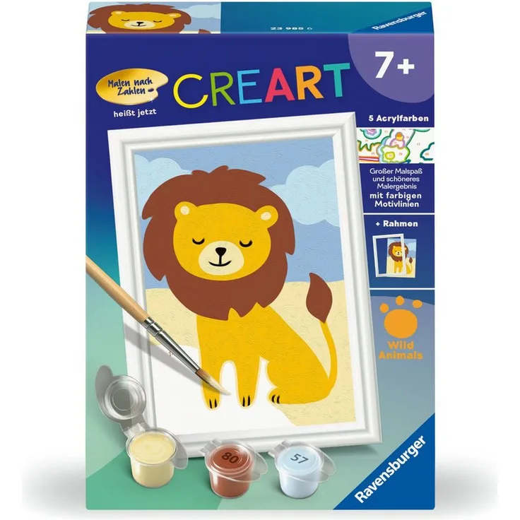 Ravensburger Verlag GmbH Malen nach Zahlen CREART® - Kleiner Löwe, Malvorlagen mit farbigen Motivlinien und 5 Acrylfarben, ab 7 Jahren