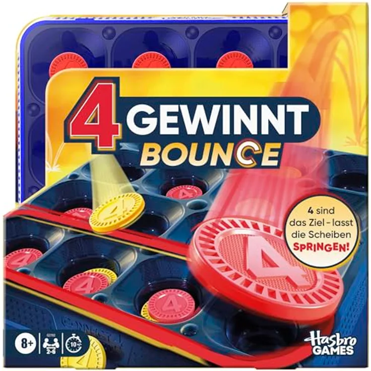 Hasbro Gaming 4 gewinnt Bounce Spiel - Schnelles Partyspiel, kompakt, deutsche Version