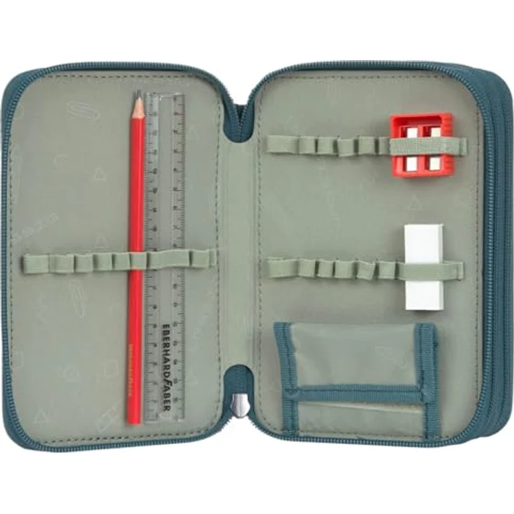 LÄSSIG Unique School Triple Pencil Case Slim Dark Green, Federmäppchen mit tollem Design und umfangreichem Set an Stiften, Lineal, Spitzer und Radiergummi – Bild 4