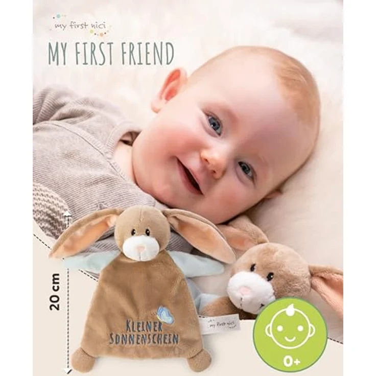 NICI Schmusetuch Hase Lopino „Kleiner Sonnenschein“, braun, 20x17cm, Kuscheltuch für Babys & Kleinkinder mit langen Schlappohren und hochwertiger Stickerei – Bild 3