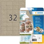 HERMA 10752 Universal Etiketten, 20 Blatt, 48,3 x 33,8 mm, 32 Stück pro A4 Bogen, 640 Aufkleber, selbstklebend, bedruckbar, matt, blanko Klebeetiketten aus Silphie-Papier, natur-braun
