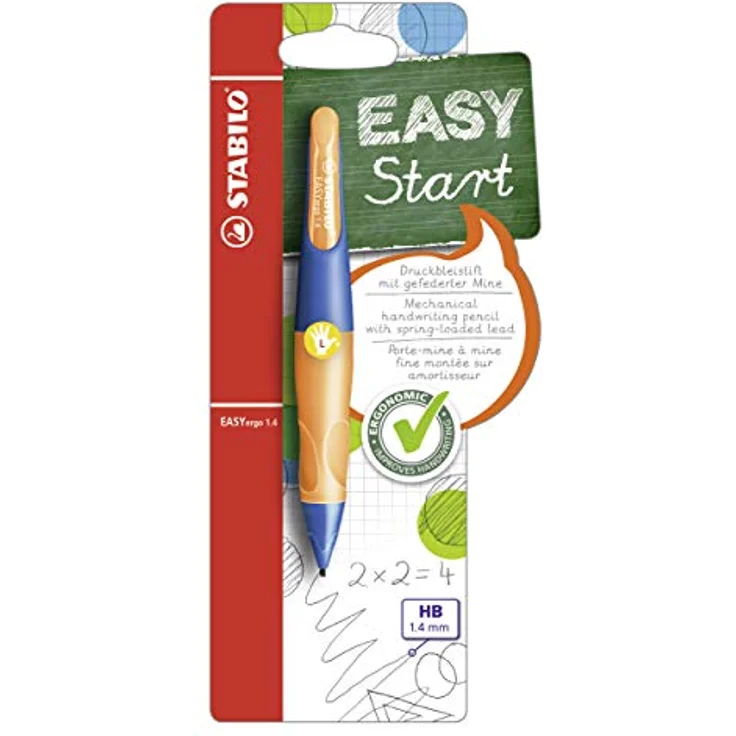 STABILO Ergonomischer Druck-Bleistift für Linkshänder - EASYergo 1. 4 in ultramarinblau/neonorange - Einzelstift - inklusive 3 dünner Minen - Härtegrad HB - Preisvergleich – Bild 2