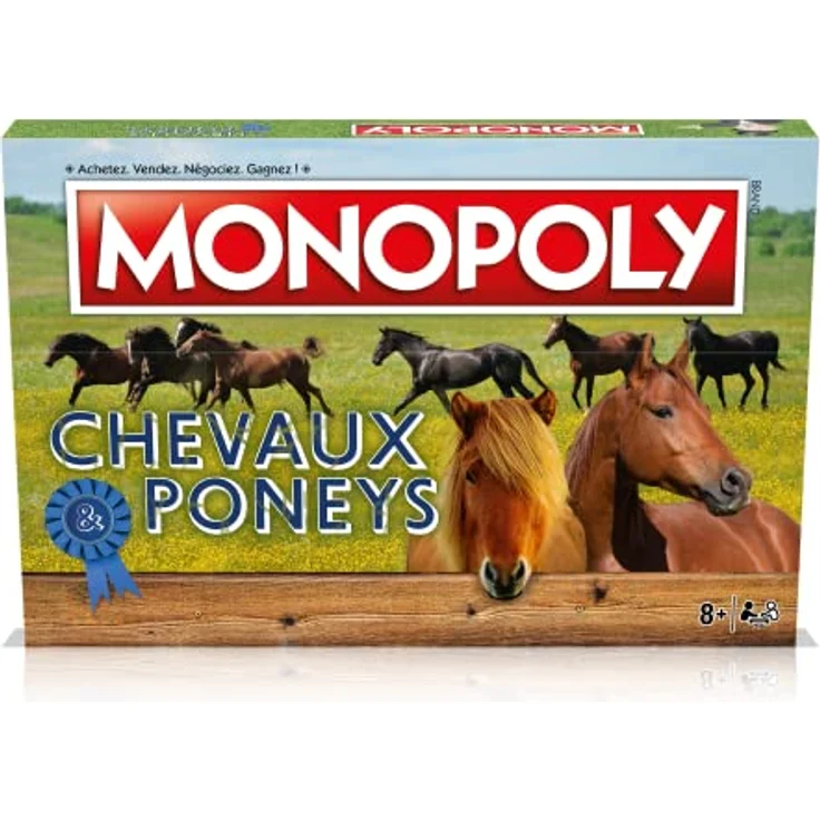 Winning Moves Monopoly Pferde und Ponys, Gesellschaftsspiel – Brettspiel – französische Variante mit 6 Sammelspielsteinen und 32 Boxen – Bild 4