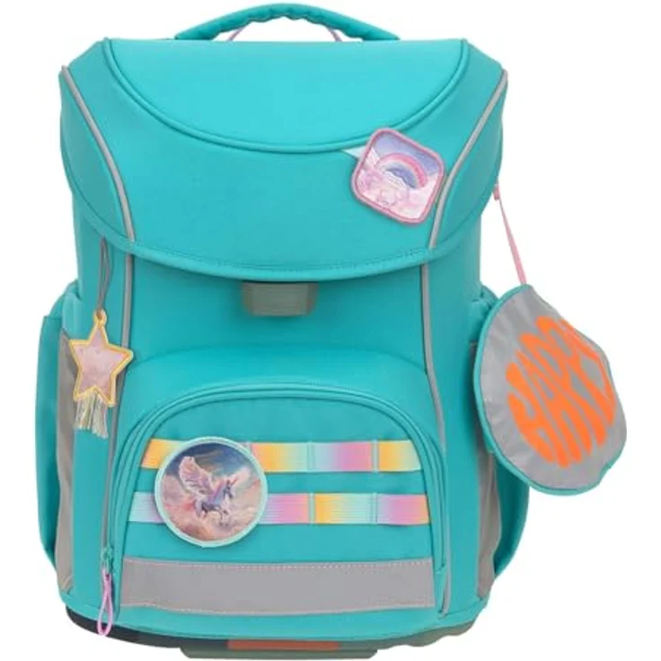LÄSSIG Schulranzen Set Unique School Slim 7-teilig, ergonomisches Tragesystem, inkl. Regenhülle, türkis – Bild 2