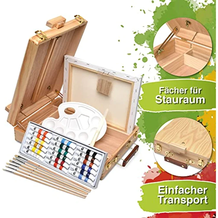 Artina 28tlg Malset Florenz im Malkoffer, Acrylfarben Set mit 18x 12ml Farben, Kofferstaffelei und Zubehör, für Einsteiger & Hobbykünstler – Bild 2