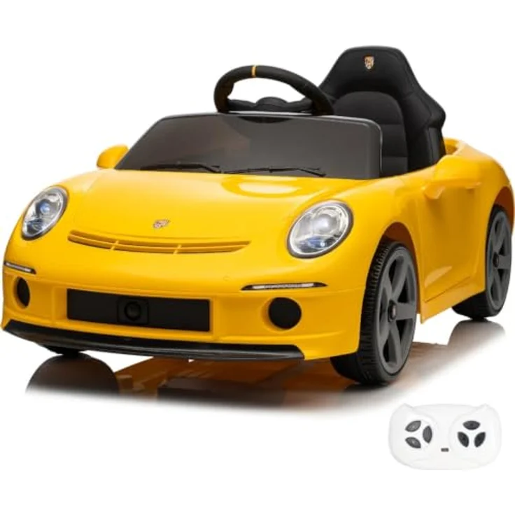 Porsche RUF GT Kinder Elektro Auto, 12V, für 1-5 Jahre, mit Fernbedienung, gelb, MP3-Player, Sicherheitsgurt, Weiche EVA-Reifen – Bild 1