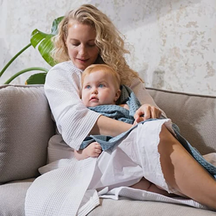 Möve Kimono Homewear, Bademantel ideal für Sauna & Spa, Piqué, Kurzform, Unisex, maritime Farben – Bild 5