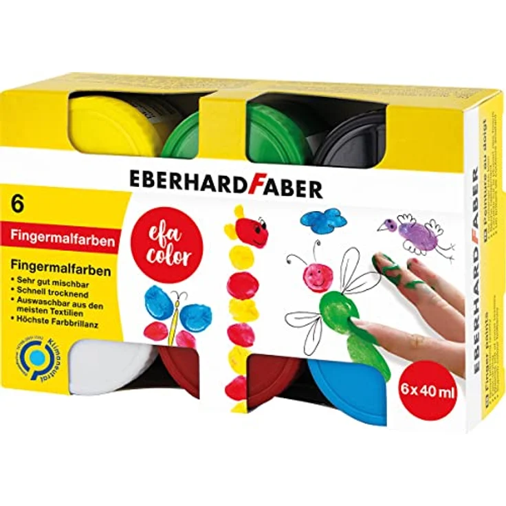 Eberhard Faber EFAColor Fingermalfarbe Kreativset, 6x 40 ml, hochdeckend und farbbrillant, wasserlöslich – Bild 1