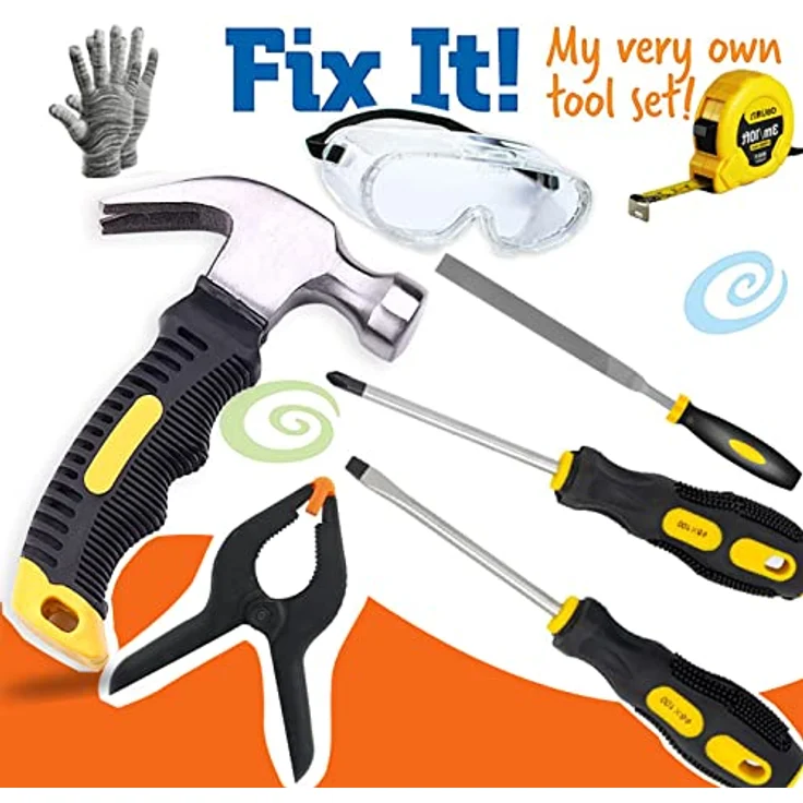 QeeHeng Kinder-Werkzeug-Set, 25-teiliges echtes Handwerkzeug für junge Bauarbeiter, inkl. Gürtel und Hammer, ideal für Anfänger und DIY-Projekte, mit Sicherheitsbrille und Werkzeugtasche – Bild 2