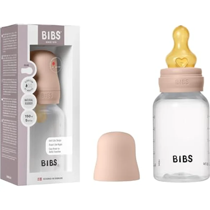 BIBS Babyflasche 150 ml, Sauger aus Naturkautschuk, Anti-Kolik, BPA-frei, langsamem Fluss, leicht zu reinigen, für Neugeborene, Blush – Bild 1