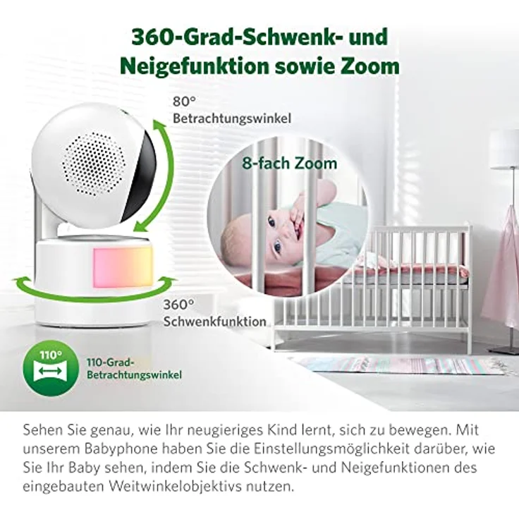 LeapFrog LF915HD Babyphone mit Kamera, Babyfon mit Kamera 5-Zoll, Video Baby Monitor, Audio Babyphone mit Zoom, Gegensprech, Nachtsicht, Nachtlicht, Temperatur/Feuchtigkeitssensor, Weitwinkelobjektiv – Bild 3