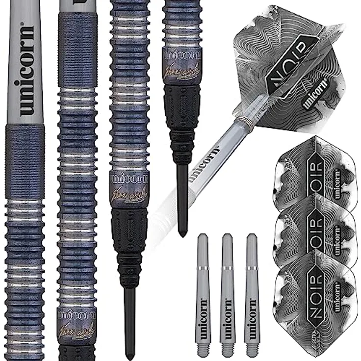Unicorn Schwarz Noir Soft Tip Darts, 20 g mit James Wade Signature-Barrels