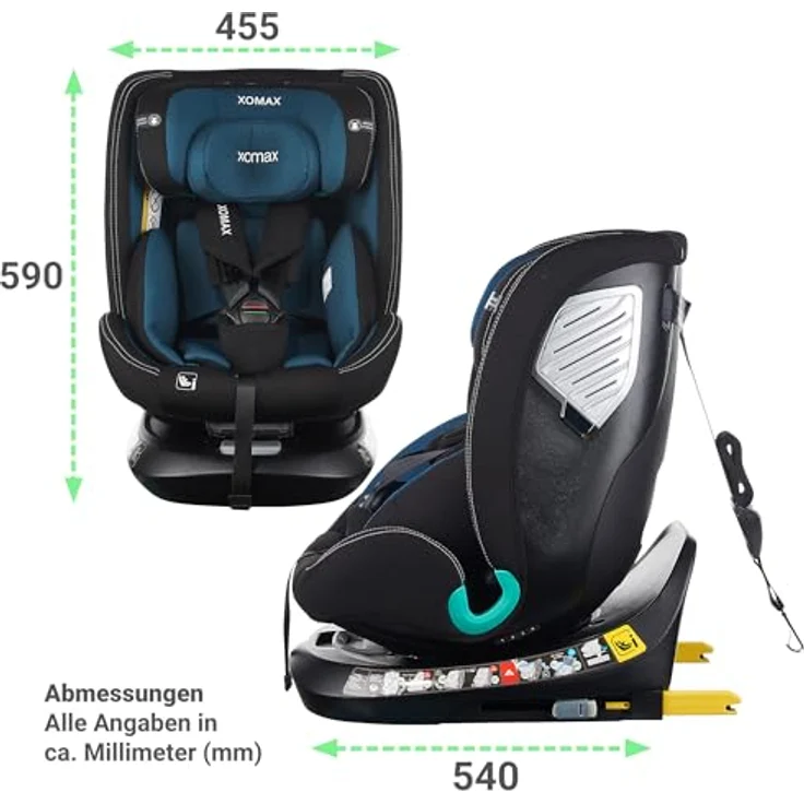 XOMAX Autokindersitz Diana, drehbar 360°, ISOFIX, 0-12 Jahre, ECE R129, schwarz/blau – Bild 9