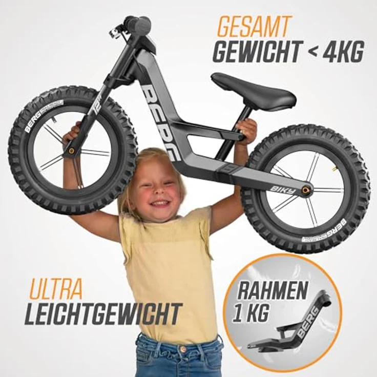 Berg Biky Cross Schwarz Laufrad mit Handbremse ab 2 Jahre, Luftreifen, Leichtes Magnesiumrahmen, Rutschfahrzeug 12 Zoll, Kinderfahrrad Jungen und Mädchen, Sattel höhenverstellbar - Preisvergleich – Bild 3