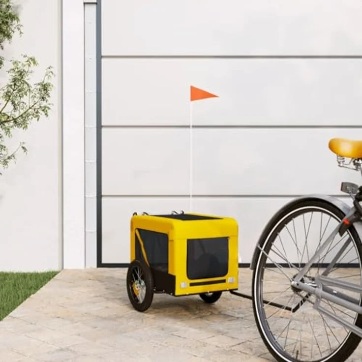 vidaXL Fahrradhundeanhänger Hunde Gelb und Schwarz Oxford-Gewebe & Eisen, mit PVC-Dach und reflektierenden Details – Bild 3
