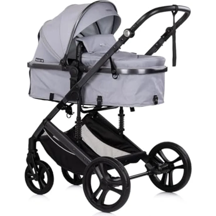 Chipolino Kinderwagen 3 in 1 Amore, mit Babyschale, Adapter, Wickeltasche und Fußabdeckung, hellgrau – Bild 2