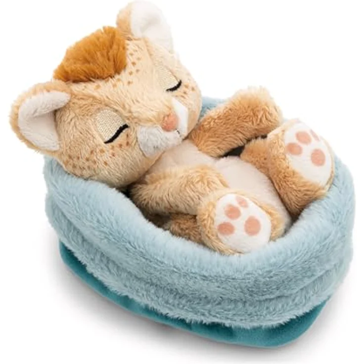 NICI Kuscheltier Löwe 12cm schlafend im blauen Körbchen, braun, weiches Plüschtier zum Kuscheln und Spielen, perfekte Geschenkidee für Kinder und Erwachsene - 62873 – Bild 1