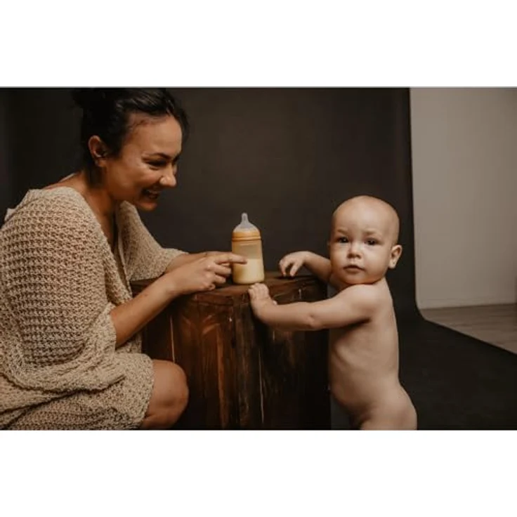 Suavinex Silikonflasche, 240 ml mit physiologischem Sauger SX Pro, Anti-Colic-Ventil, mittlere Durchflussmenge (M), für Babys + 3 Monate, Colour Essence, Senf – Bild 5