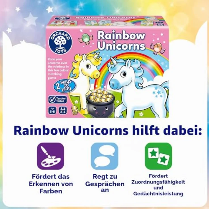 Orchard Rainbow Unicorns, Brettspiel für 2-4 Spieler, Regenbogen-Spielbrett zur Farbenzuordnung, empfohlenes Alter 3-5 Jahre – Bild 5