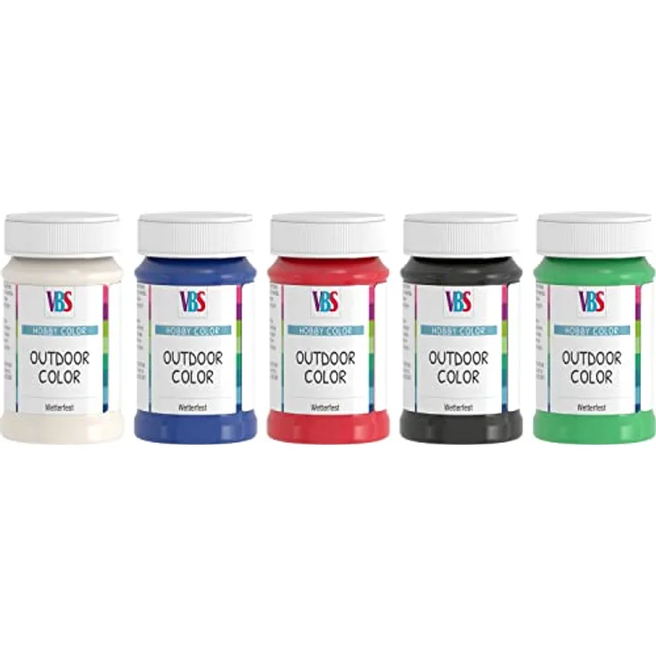 VBS Farben-Set Outdoor Color Best of..., 5er-Set je 100ml in Weiß, Schwarz, Kaminrot, Blau, Grün, witterungsbeständig, umweltfreundlich, frostsicher.