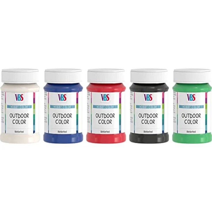 VBS Farben-Set Outdoor Color Best of..., 5er-Set je 100ml in Weiß, Schwarz, Kaminrot, Blau, Grün, witterungsbeständig, umweltfreundlich, frostsicher.
