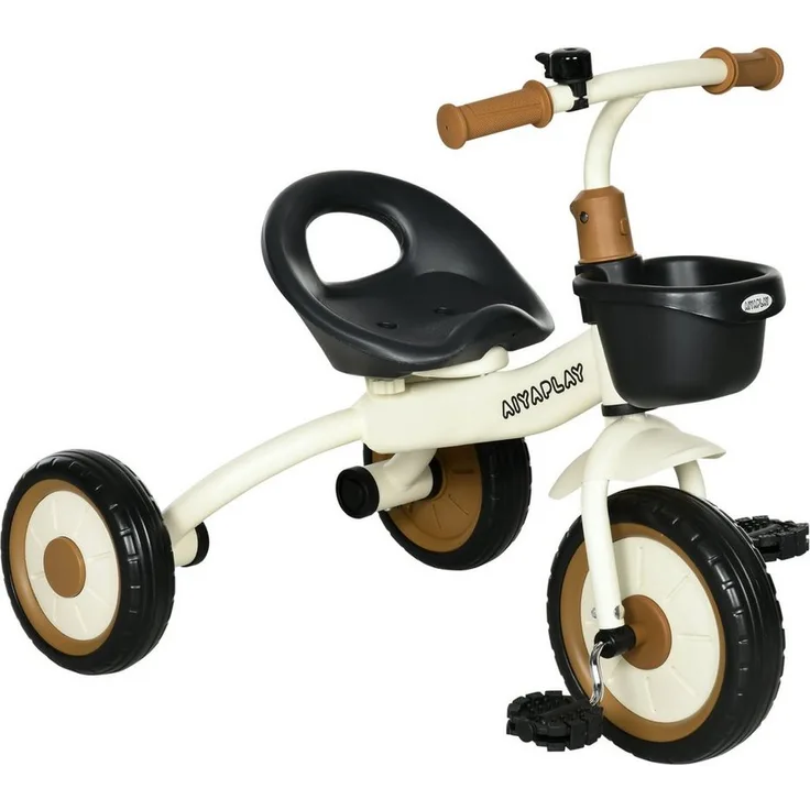 AIYAPLAY Dreirad Kinderfahrrad mit verstellbarem Sitz, Laufrad, Metall, Weiß, 70.5L x 53B x 58H cm
