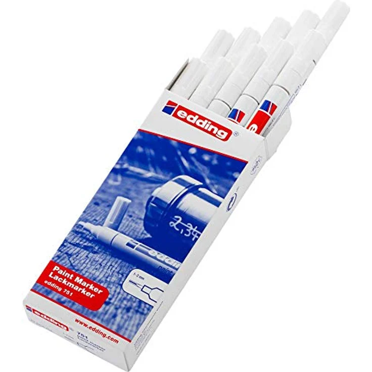edding 751 Lackmarker - weiß - 10 Lackmarker - Rundspitze 1-2 mm - Lackstift für Glas, Stein, Holz, Kunststoff und Papier - wasserfest, stark deckend – Bild 2