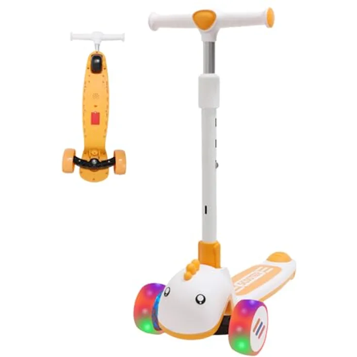 Habib Gruppe Kinderroller Tretroller, 3-Rad LED Roller, höhenverstellbar & faltbar, Tierdesign, orange, für Mädchen & Jungen (3-8 Jahre)