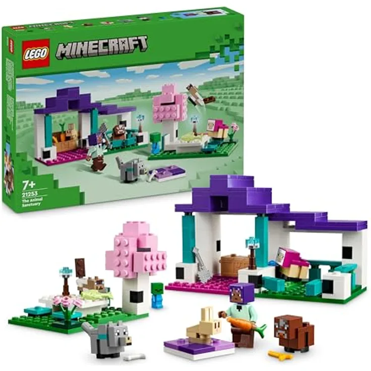 LEGO Minecraft Das Tierheim, Spielzeug mit vielen Tier-Figuren für Mädchen und Jungen ab 7 Jahren, Geschenk für Gamer und Kinder, Modell-Set des Ebene-Bioms aus Steinen 21253