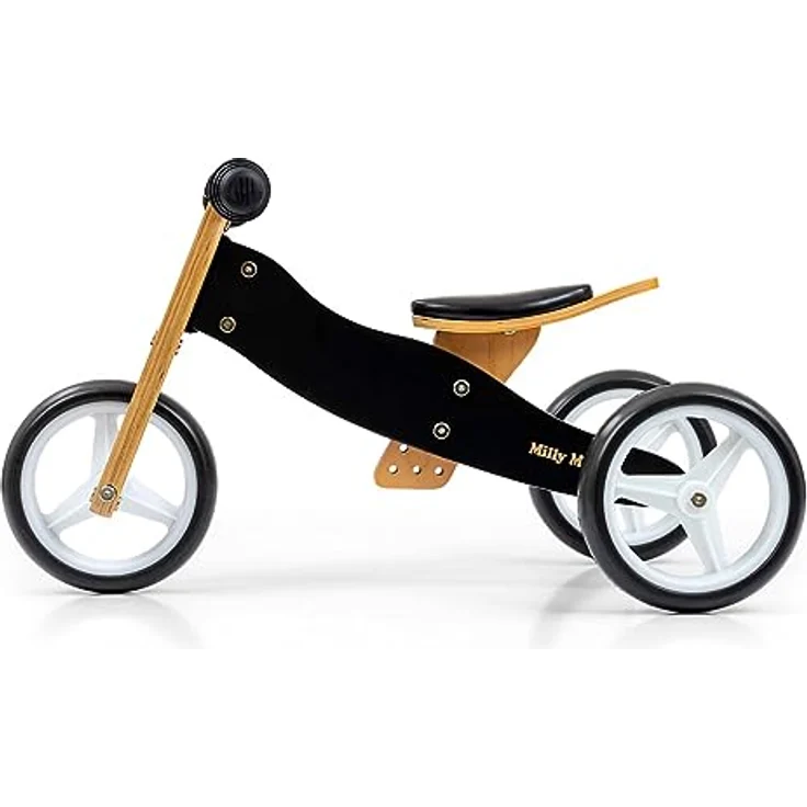 Milly Mally Holzdreirad 2in1 Jake Black, Kinderfahrzeug mit verstellbarem Sattel, Lenkraddrehbegrenzer und rutschfesten Griffen – Bild 2