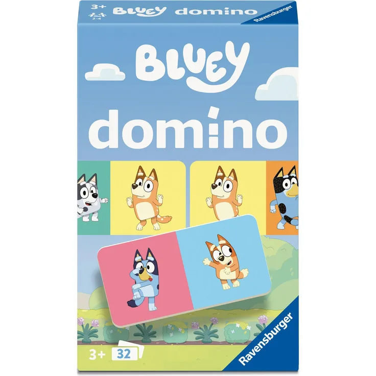 Ravensburger Bluey Domino, Brettspiel für Kinder zur Förderung von Konzentration und Wahrnehmung, ab 3 Jahren